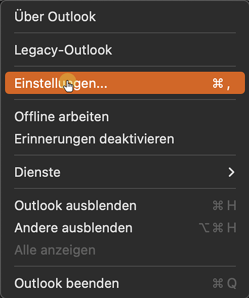 Klick "Outlook - Einstellungen..."