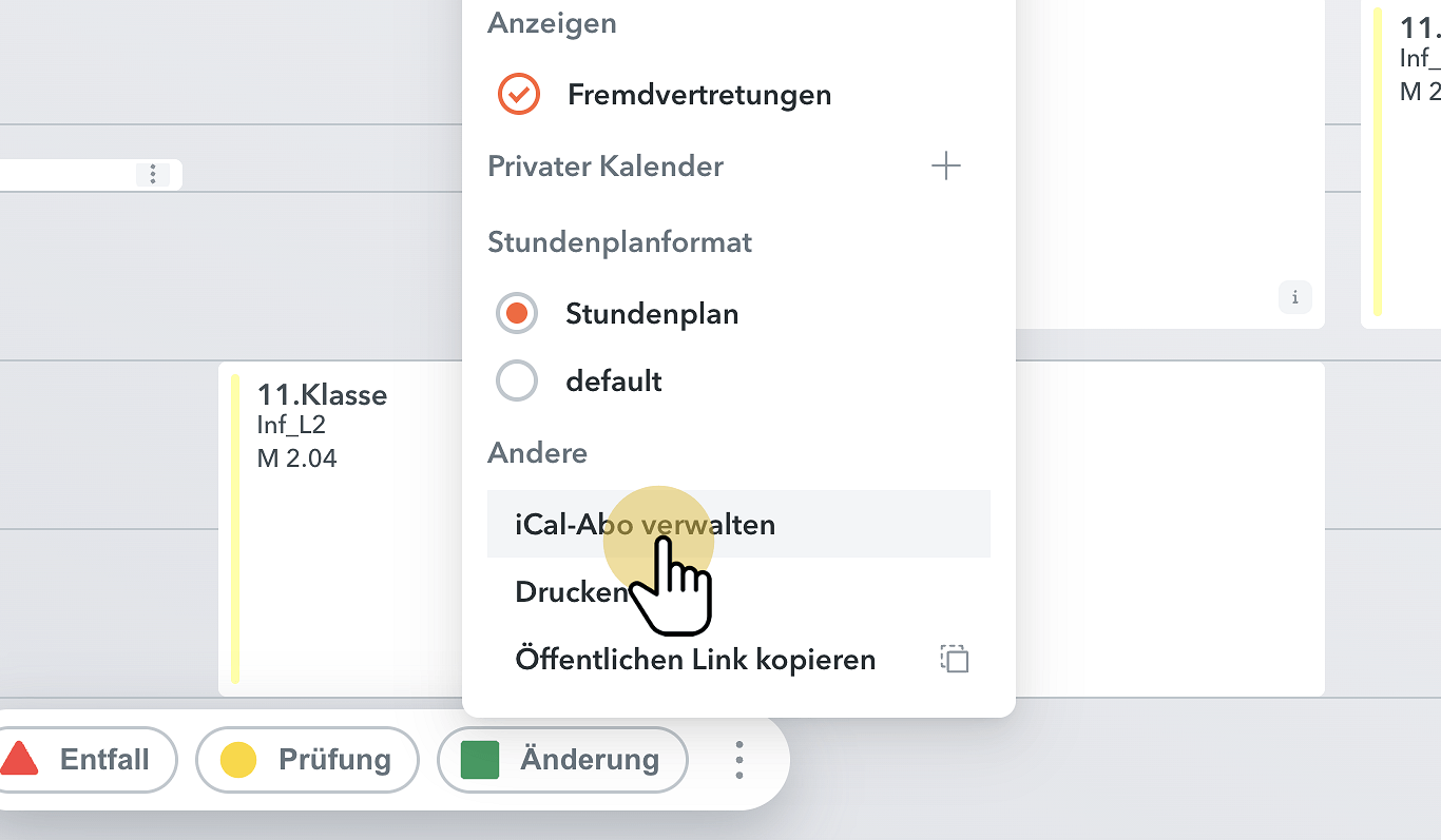 Schritt 3: iCal-Abo verwalten